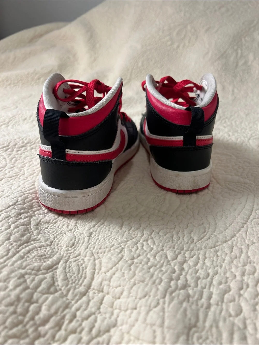 Nike Air Jordan Kids High-Top Sneakers in White, Black, and Red
